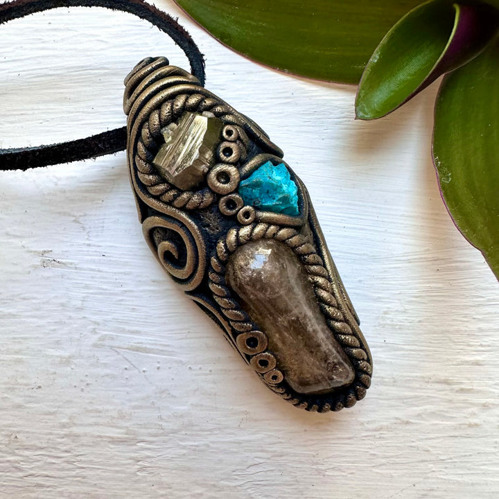 Citrine Chrysocolla and Pyrite Necklace, Gemstone Jewelry - FairyGardenGlow