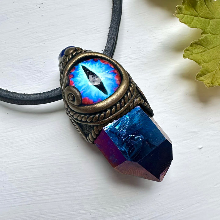 Cobalt Aura Quartz and Lapis Lazuli Eye Pendant - FairyGardenGlow