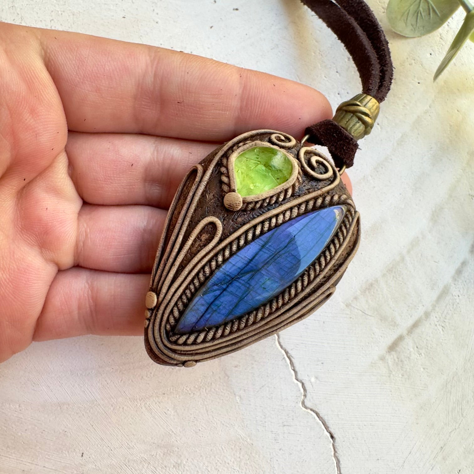 Unique unisex handcrafted gemstone necklace with peridot