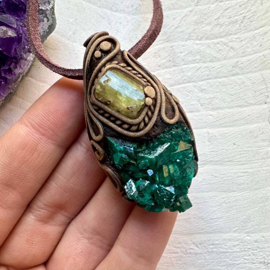 Dioptase and Green Apatite Pendant Necklace