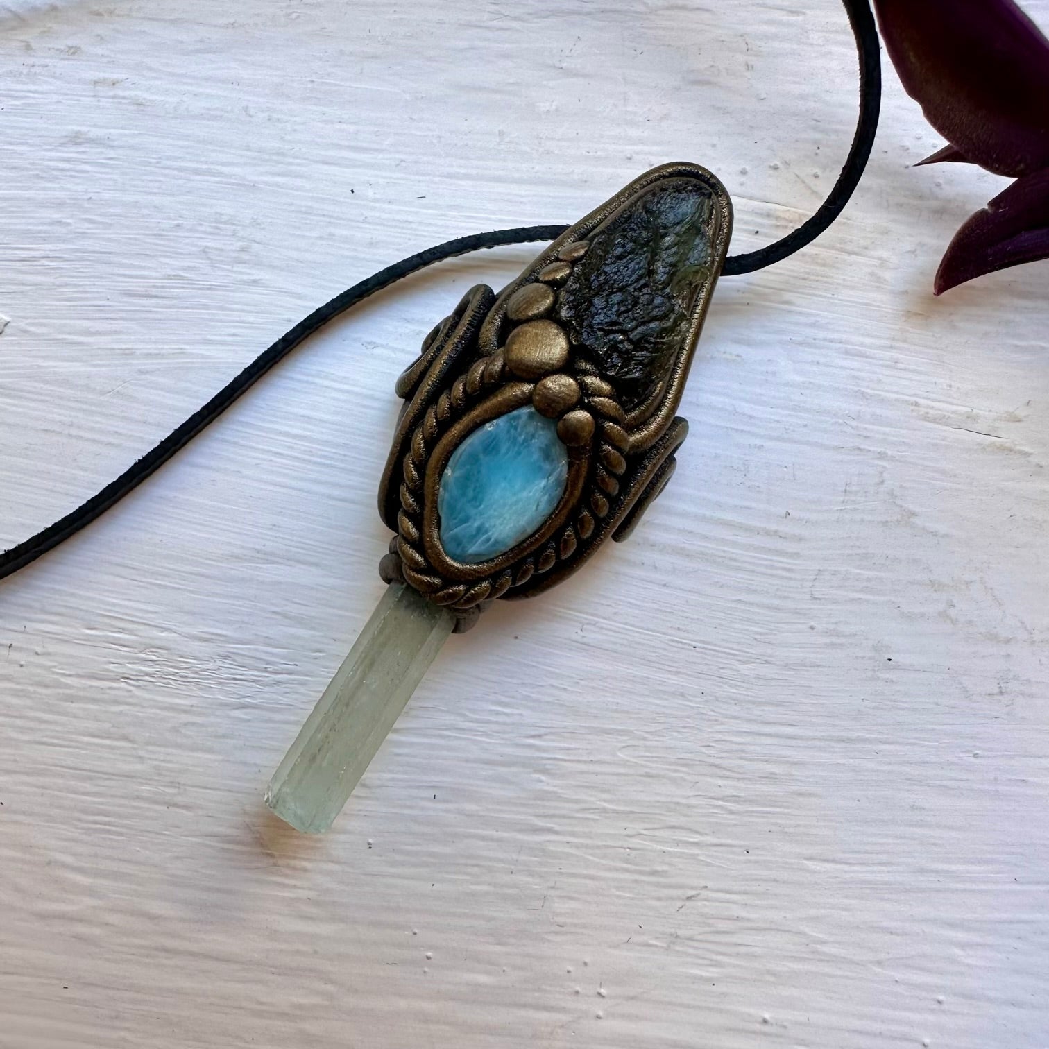 Aquamarine Larimar and Moldavite Necklace - FairyGardenGlow