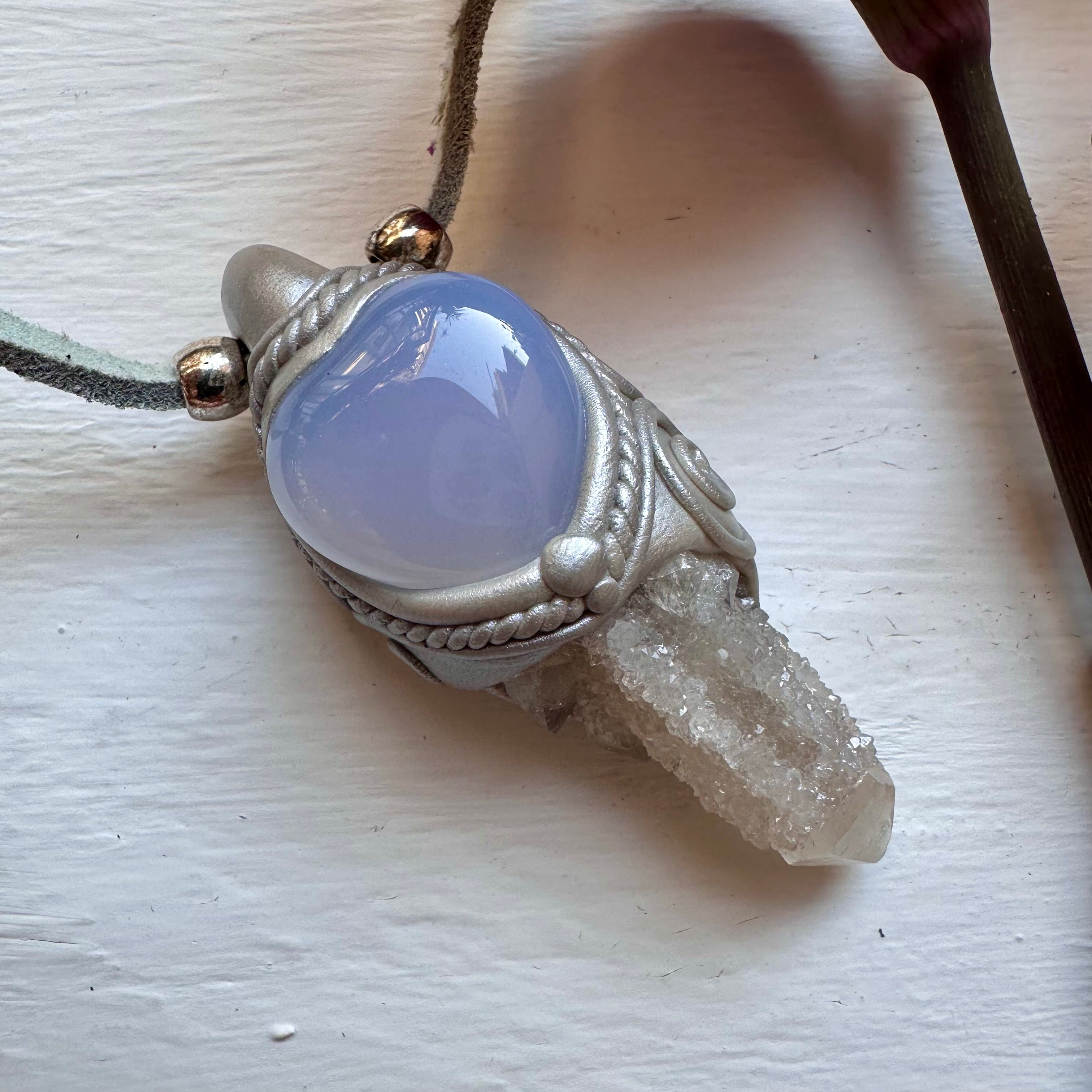 Spirit Quartz and Blue Chalcedony Pendant Necklace - FairyGardenGlow