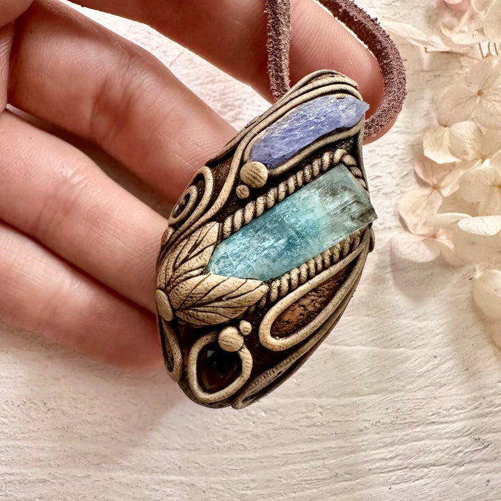 Aquamarine Tanzanite and Smoky Quartz Necklace - FairyGardenGlow