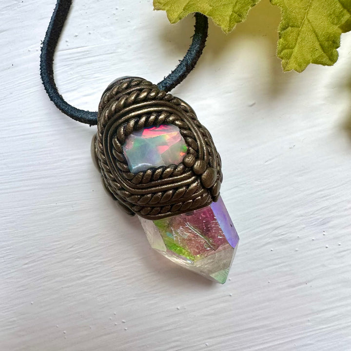 Angel Aura Quartz and Raw Opal Necklace - FairyGardenGlow