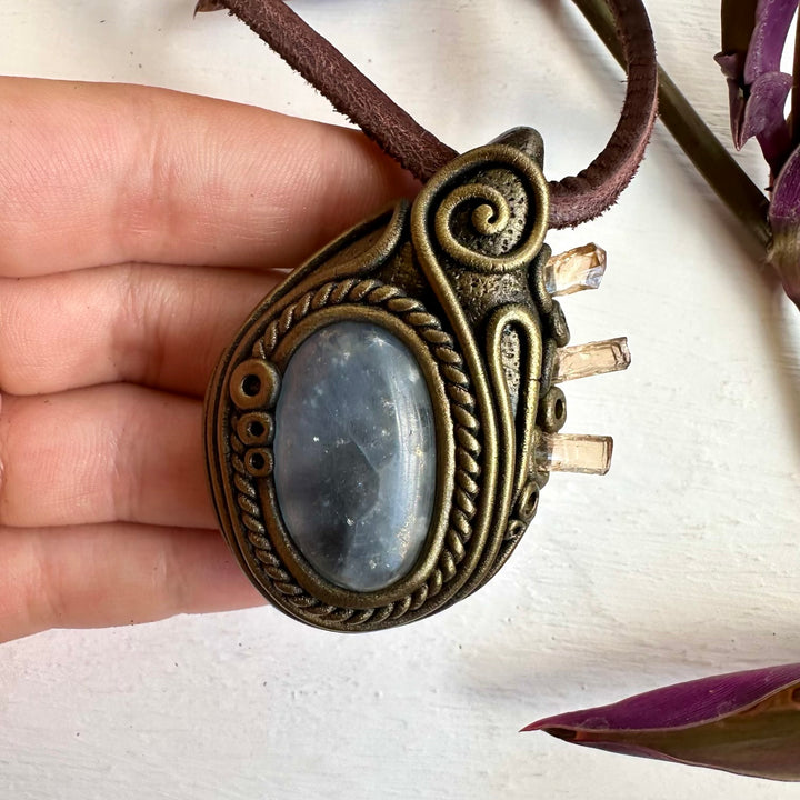Celestite and Inperial Topaz Necklace, Healing Crystal Jewelry - FairyGardenGlow