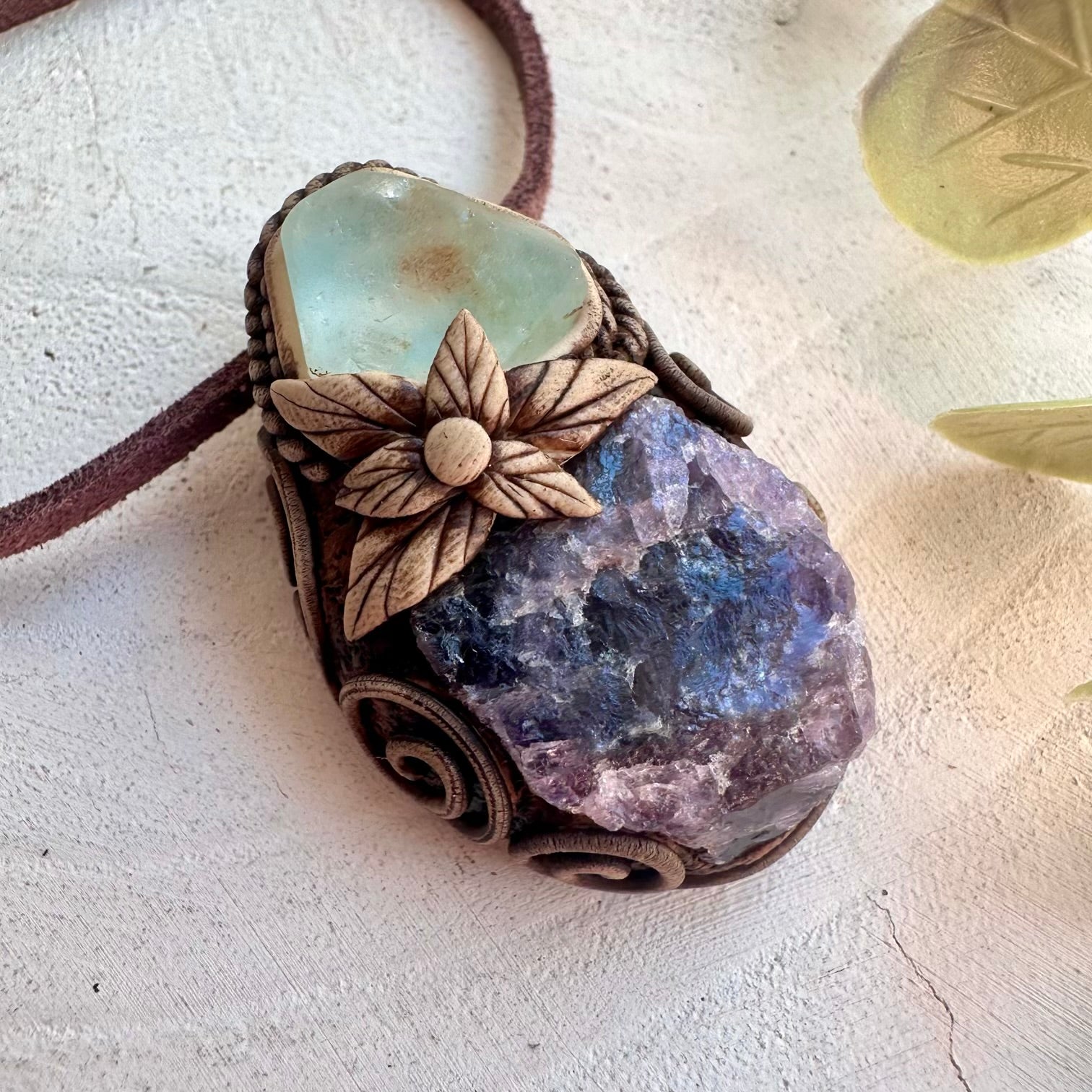 Scapolite & Raw Blue Topaz Pendant Necklace – Healing Crystal Jewelry, Spiritual Gemstone Pendant
