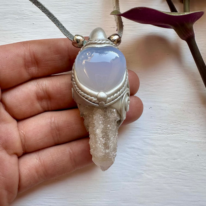 Spirit Quartz and Blue Chalcedony Pendant Necklace - FairyGardenGlow