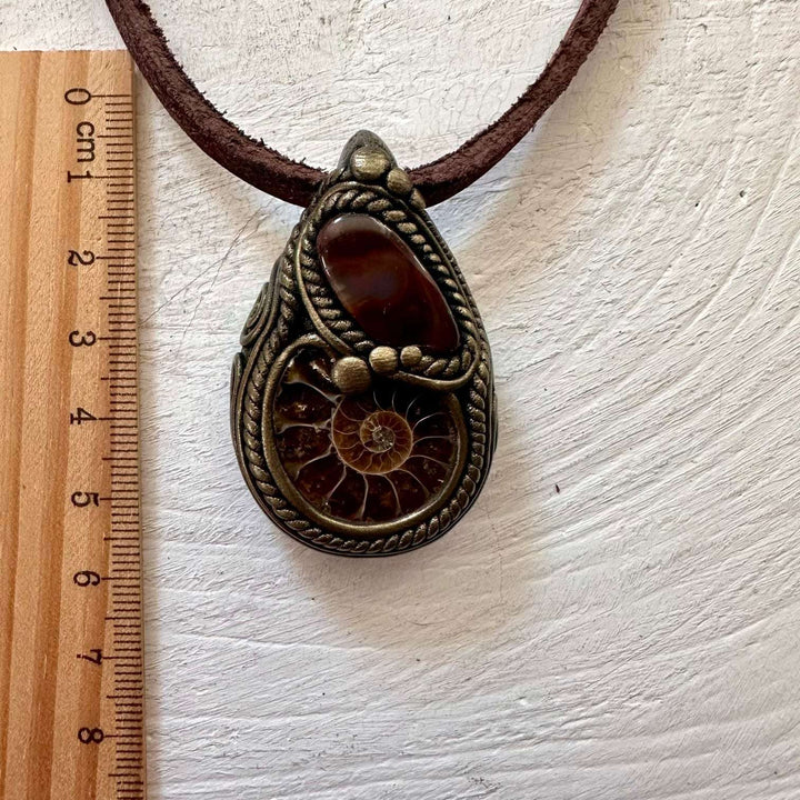 Ammonite and Fire Agate Necklace - FairyGardenGlow