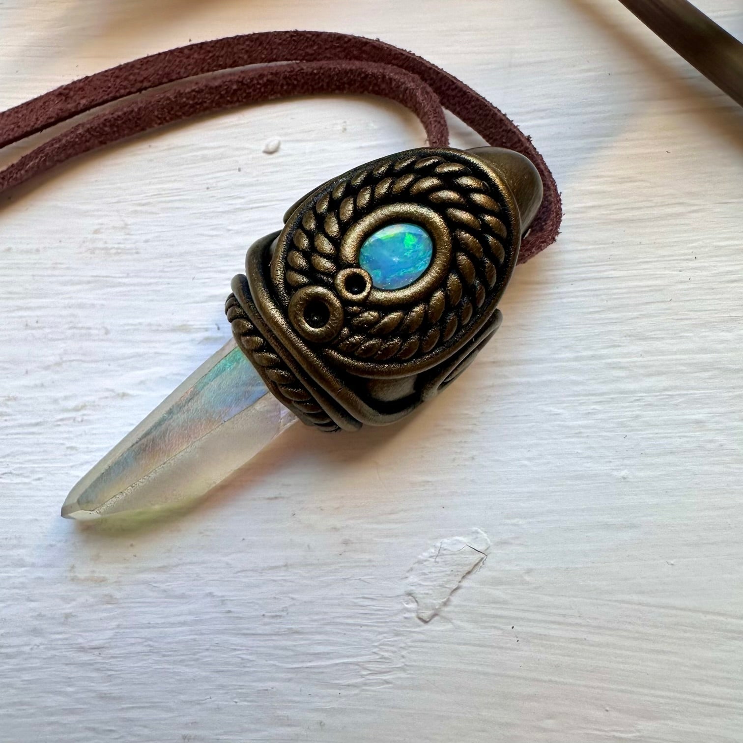 Angel Aura Quartz and Australian Opal Necklace - FairyGardenGlow