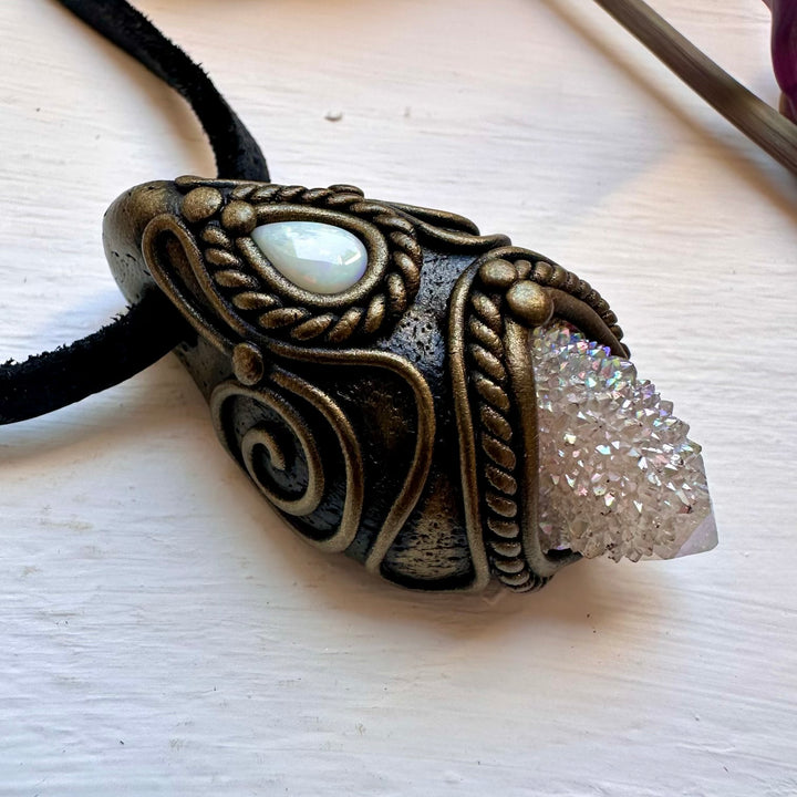 Angel Aura Spirit Quartz and Australian Opal Necklace - FairyGardenGlow