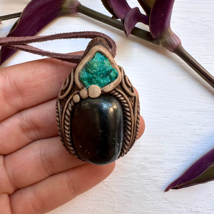 Shungite and Raw Chysocolla Necklace - FairyGardenGlow