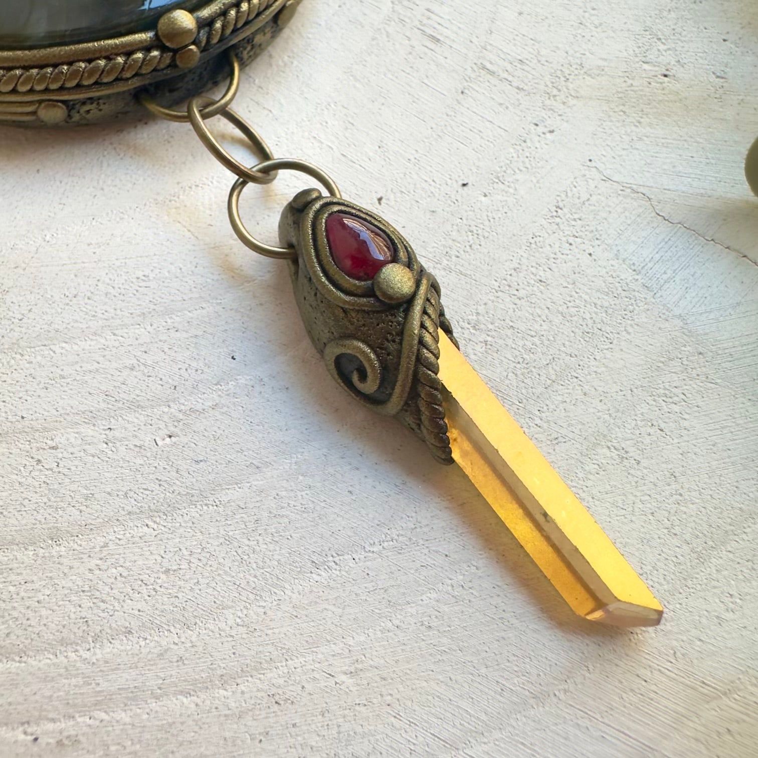 Fairy crystal jewelry with Sunset Aura Quartz Labradorite and Garnet