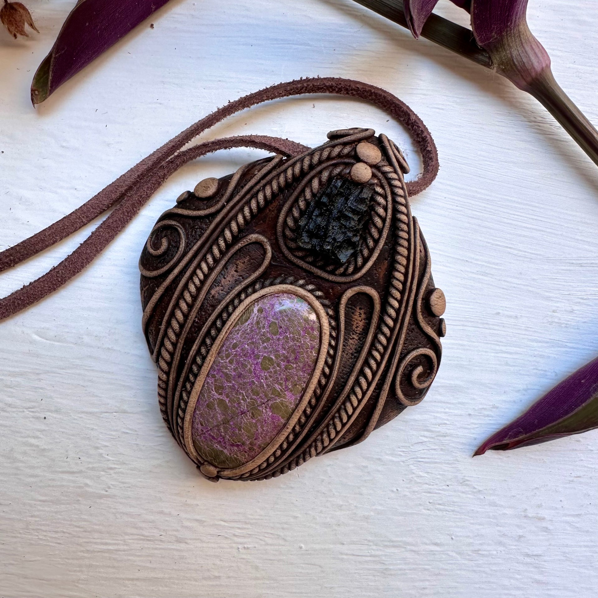 Stichtite and Moldavite Necklace - FairyGardenGlow