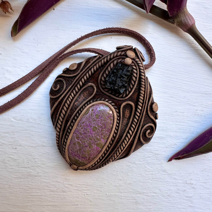Stichtite and Moldavite Necklace - FairyGardenGlow