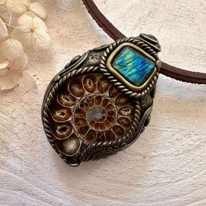 Ammonite and Labradorite Necklace - FairyGardenGlow
