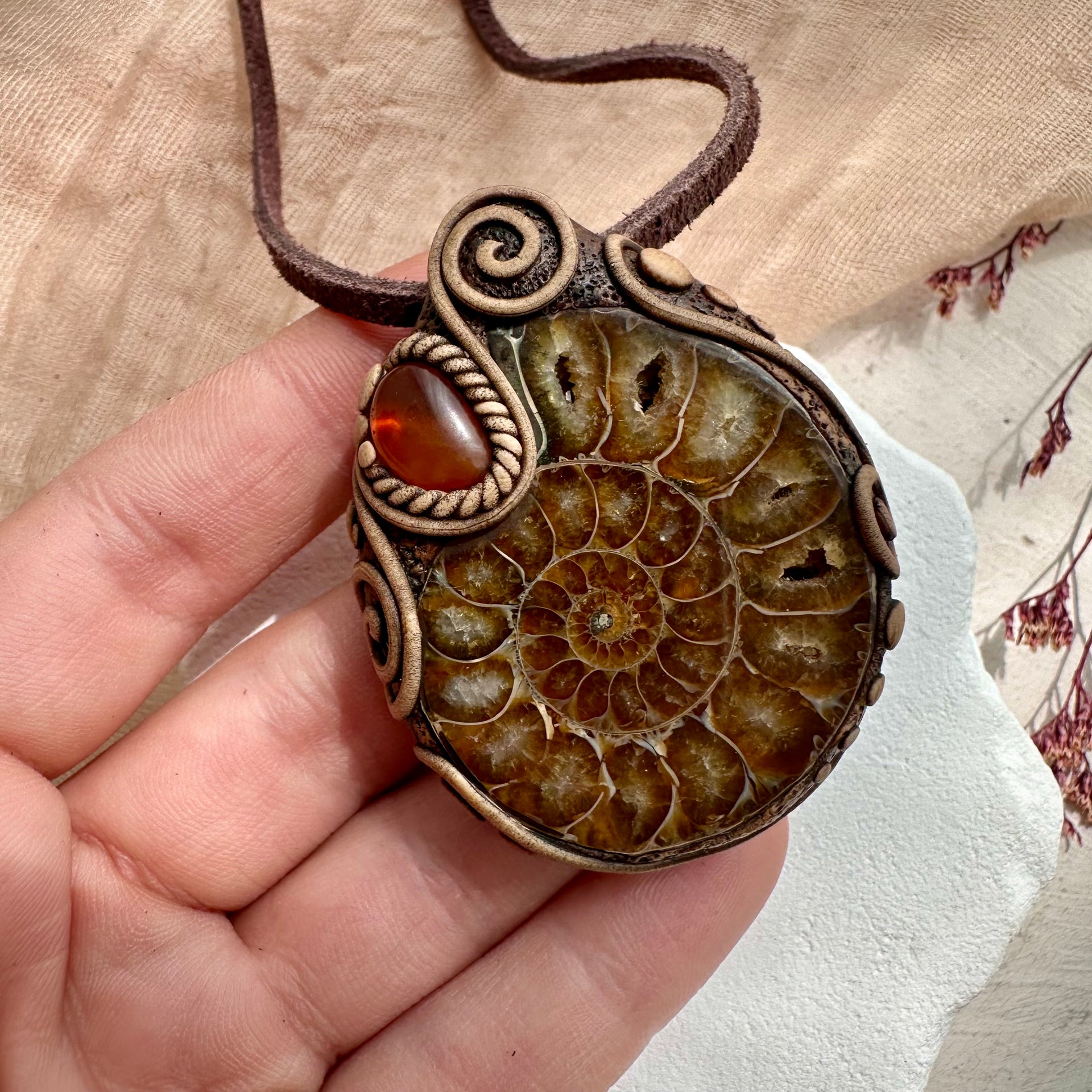 Ammonite and Amber Necklace