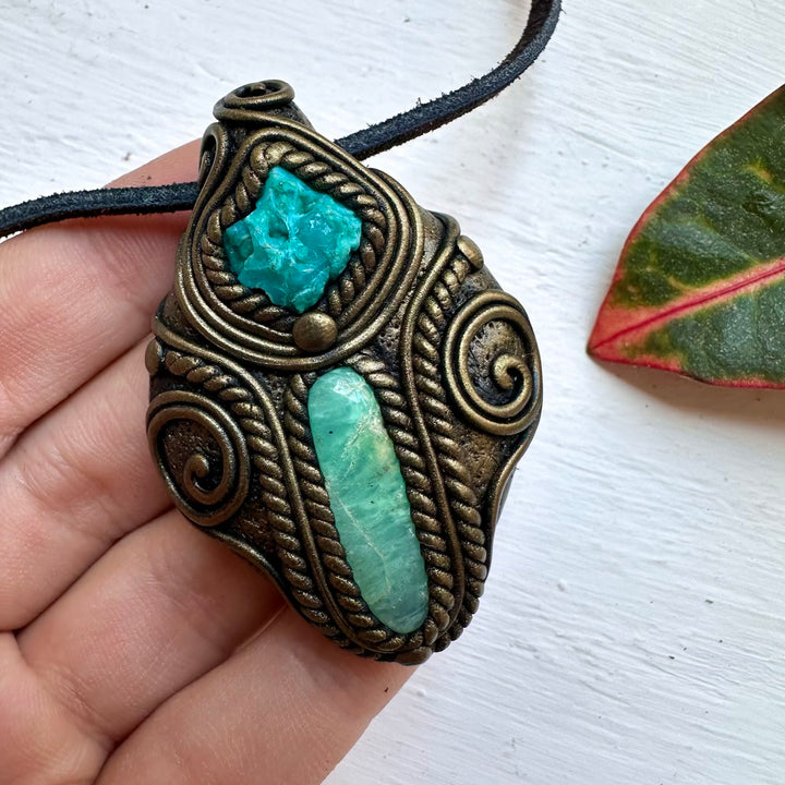 Chrysoprase and Raw Chrysocolla Necklace - FairyGardenGlow