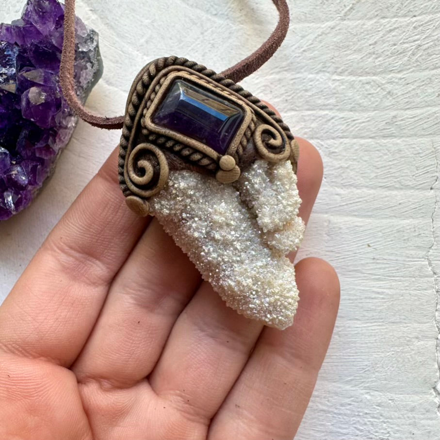 Angel Aura Spirit Quartz and Amethyst Pendant Necklace