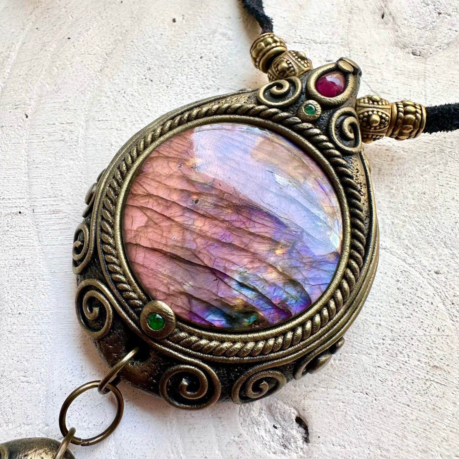 Handmade crystal necklace with Labradorite and vibrant gemstone accents.