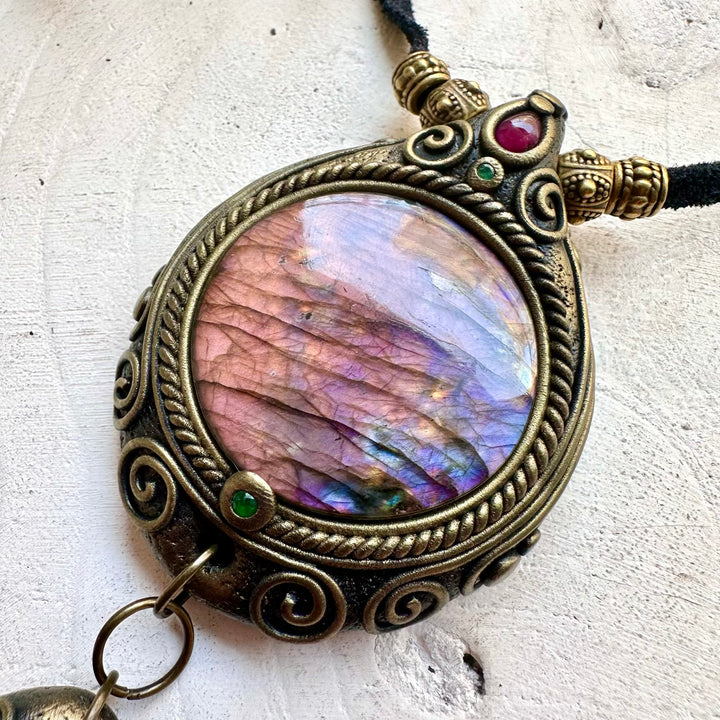 Handmade crystal necklace with Labradorite and vibrant gemstone accents.