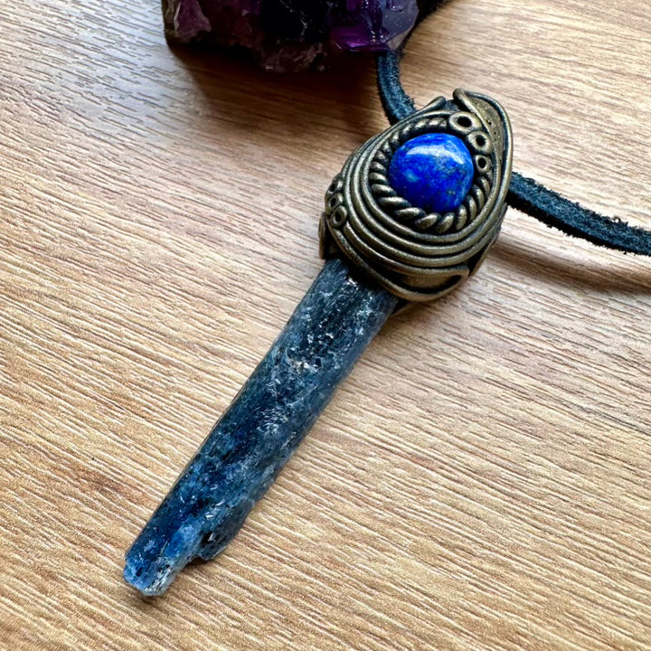 Blue Kyanite and Lapis Lazuli Necklace, Unisex Handmade Jewelry - FairyGardenGlow