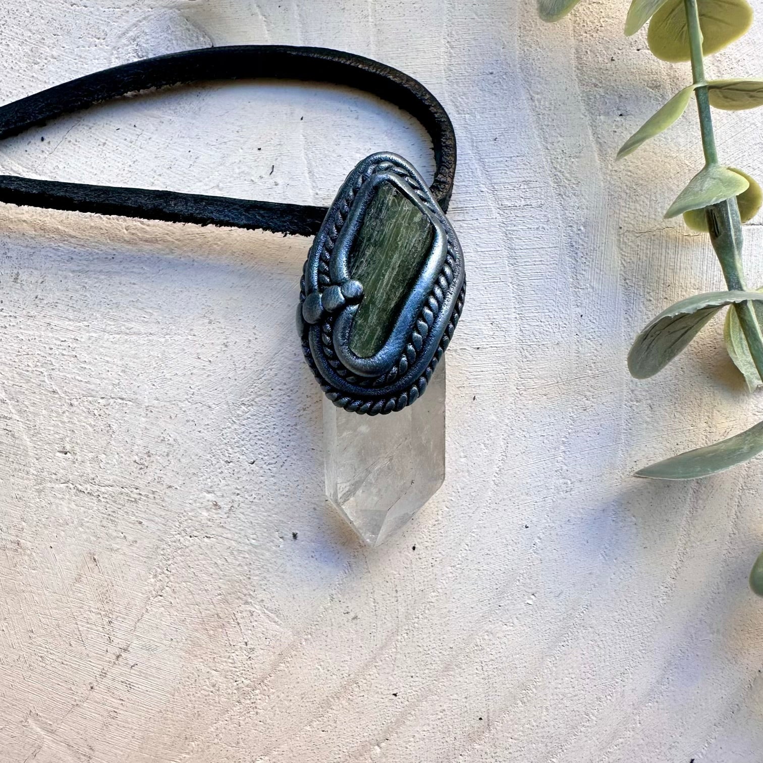 Clear Quartz and Moldavite Necklace, Handmade Unisex Pendant