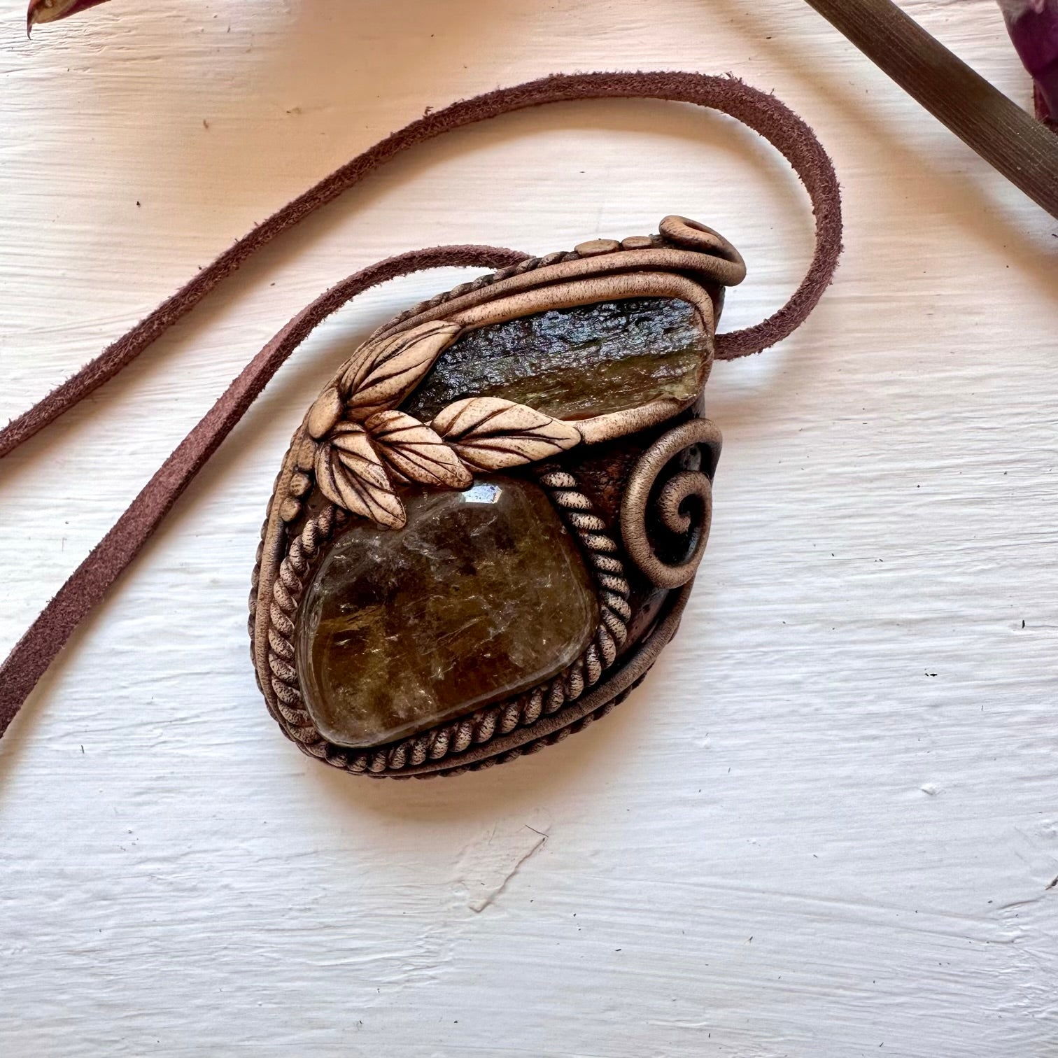 Moldavite and Citrine Pendant Necklace - FairyGardenGlow