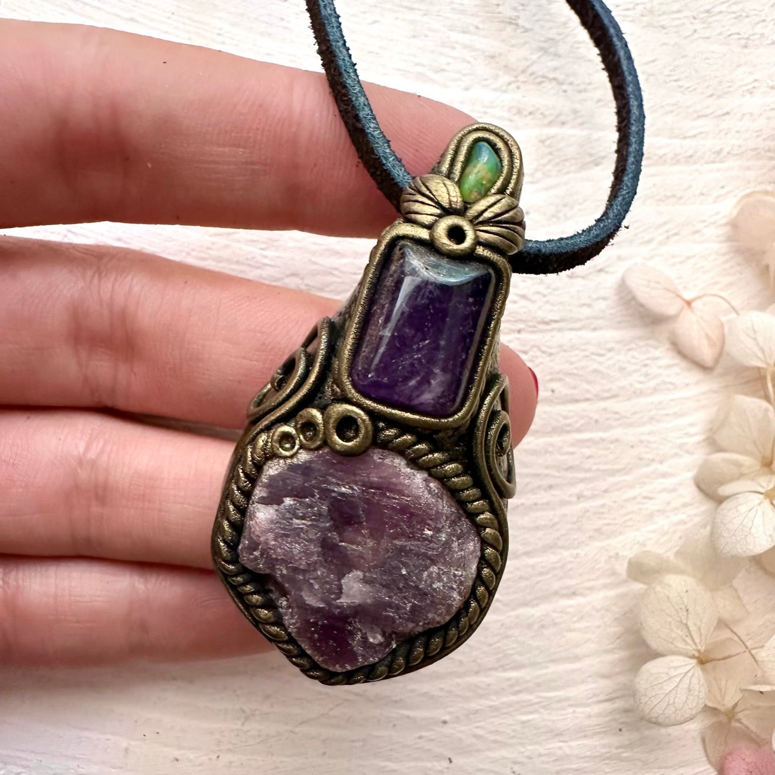 Raw Ruby Amethyst and Opal Pendant - FairyGardenGlow