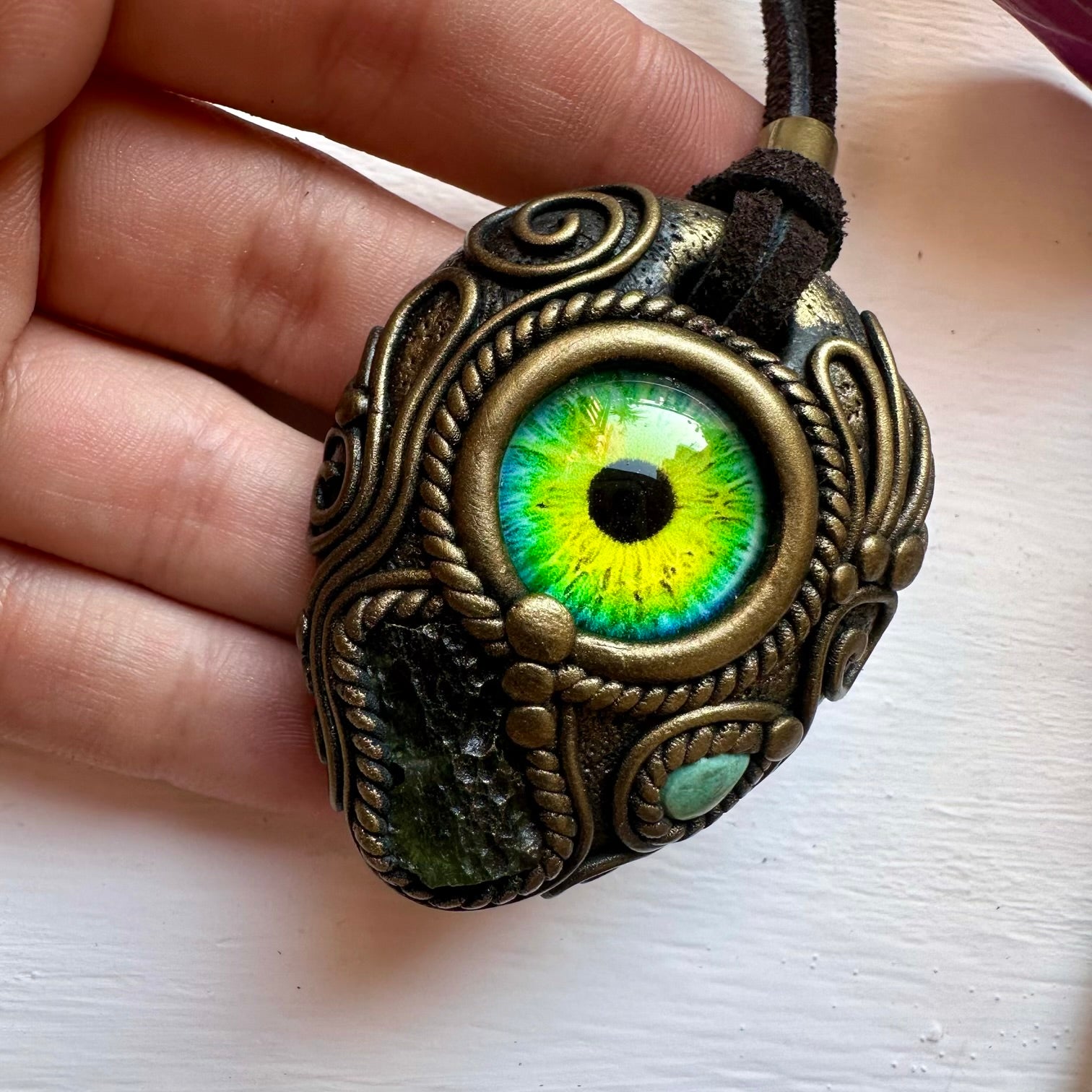 Moldavite and Tibetan Turquoise Eye Necklace - FairyGardenGlow