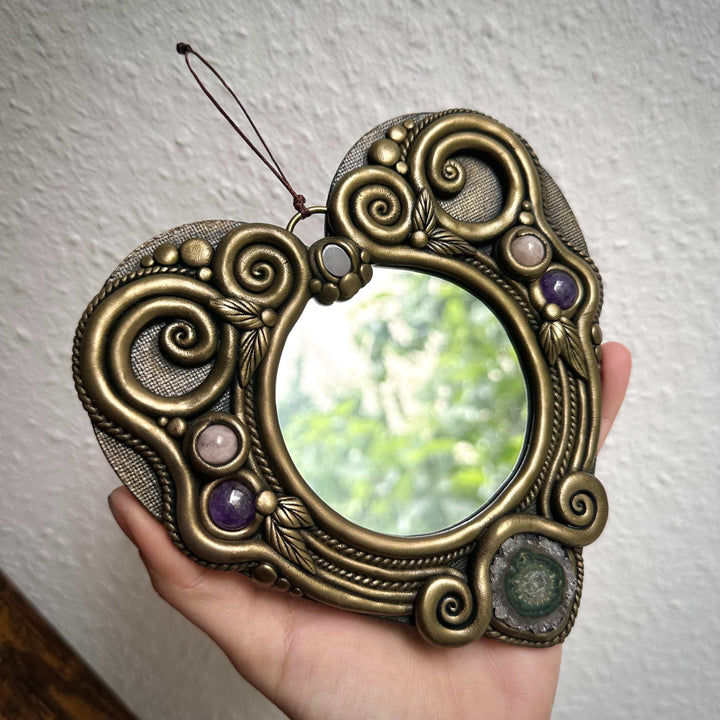 Crystal Mirror Heart Wall Hanging - 16 cm - FairyGardenGlow
