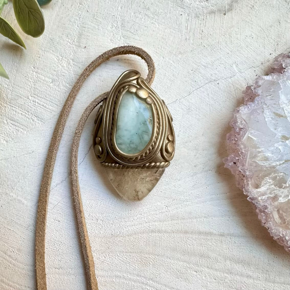 Citrine and Aquamarine Pendant, Gemstone Necklace