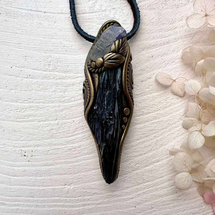 Vivianite and Tanzanite Pendant - FairyGardenGlow