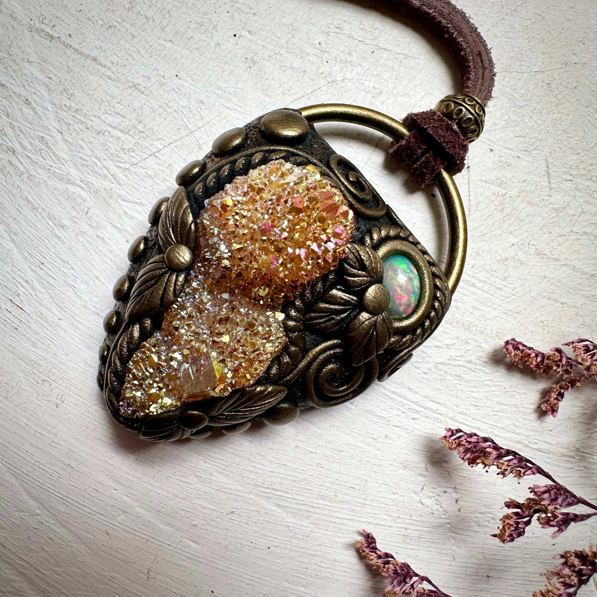 Sunset Aura Spirit Quartz and Ethiopian Opal Necklace - FairyGardenGlow