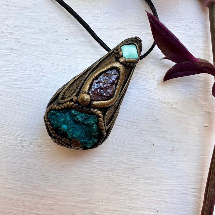 Raw Chrysocolla Red Garnet and Tibetan Turquoise Necklace - FairyGardenGlow