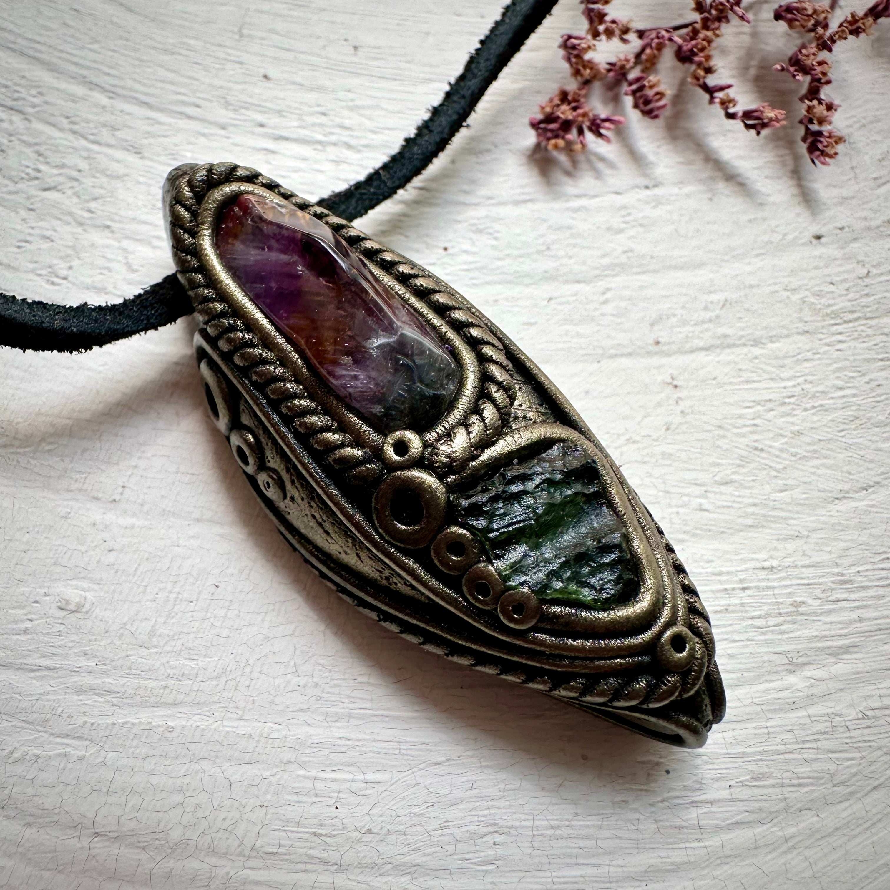 Super Seven Quartz and Moldavite Necklace - FairyGardenGlow