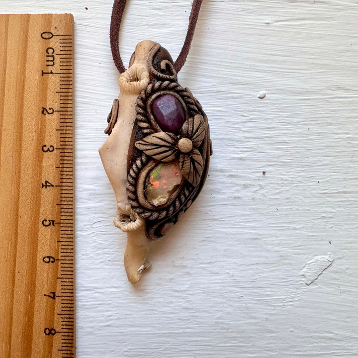 White Coral Ruby and Opal Necklace - FairyGardenGlow