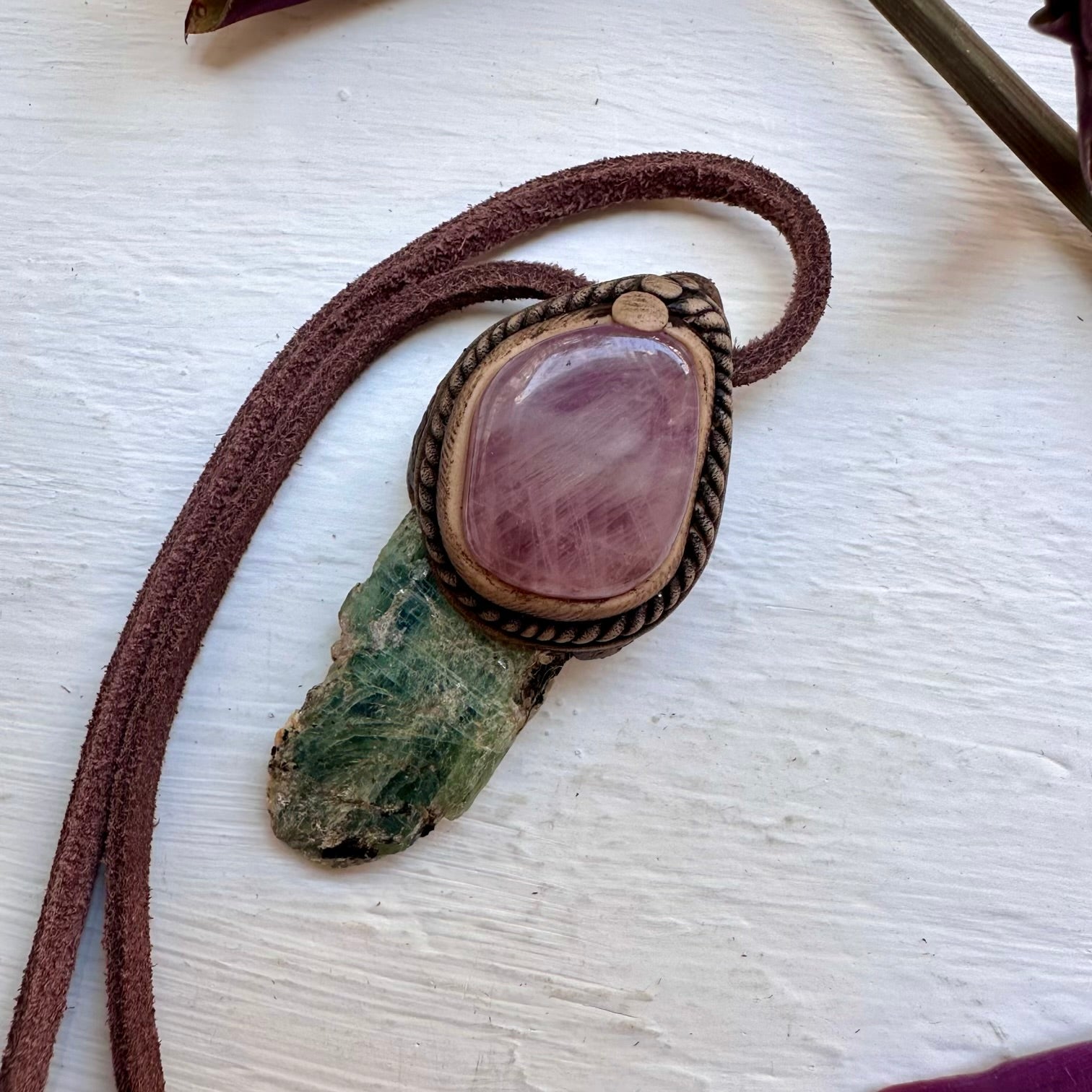 Green Kyanite and Lavender Quartz Necklace - FairyGardenGlow