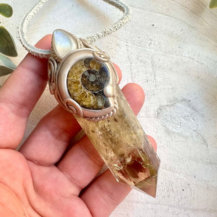 One of a kind crystal wand necklace handmade spiritual gemstone pendant