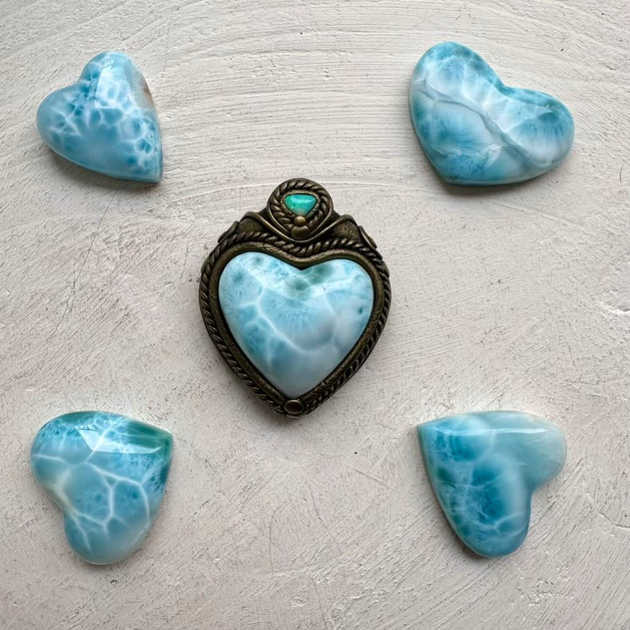 Larimar Heart and Australian Opal Necklace FairyGardenGlow