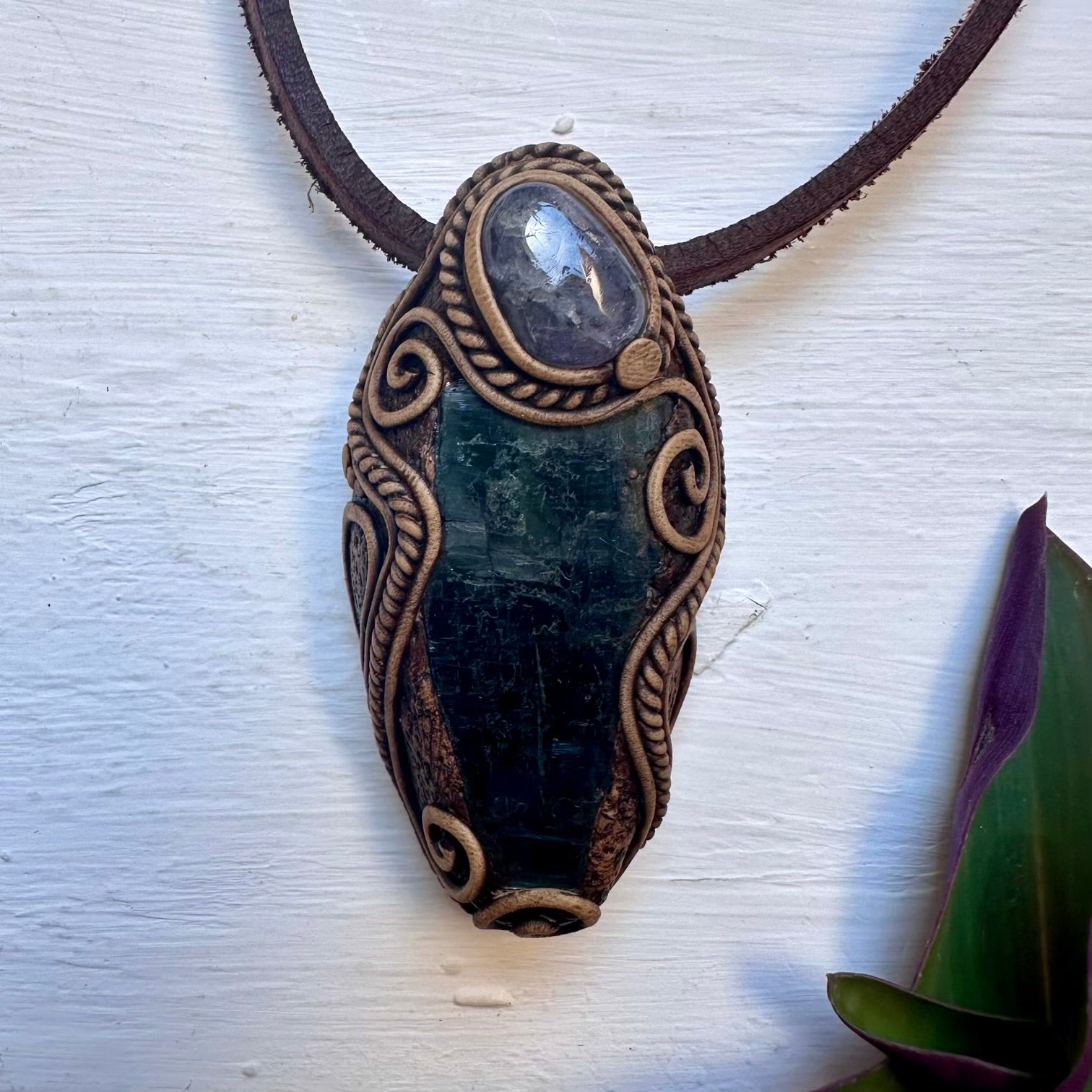 Vivianite and Tanzanite Pendant Necklace - FairyGardenGlow