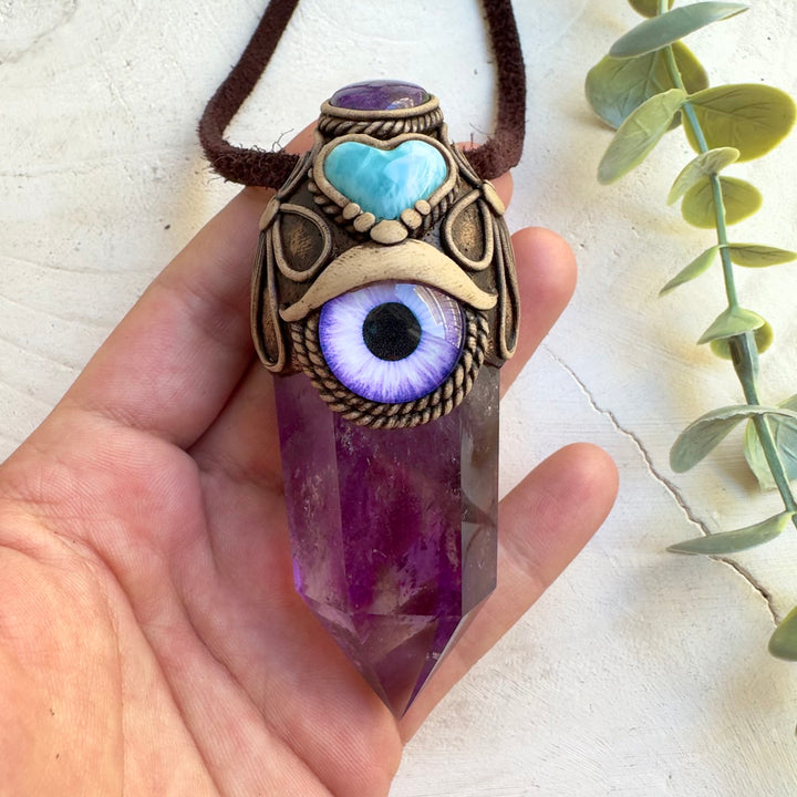 Fantasy fairy wand necklace with natural healing crystals