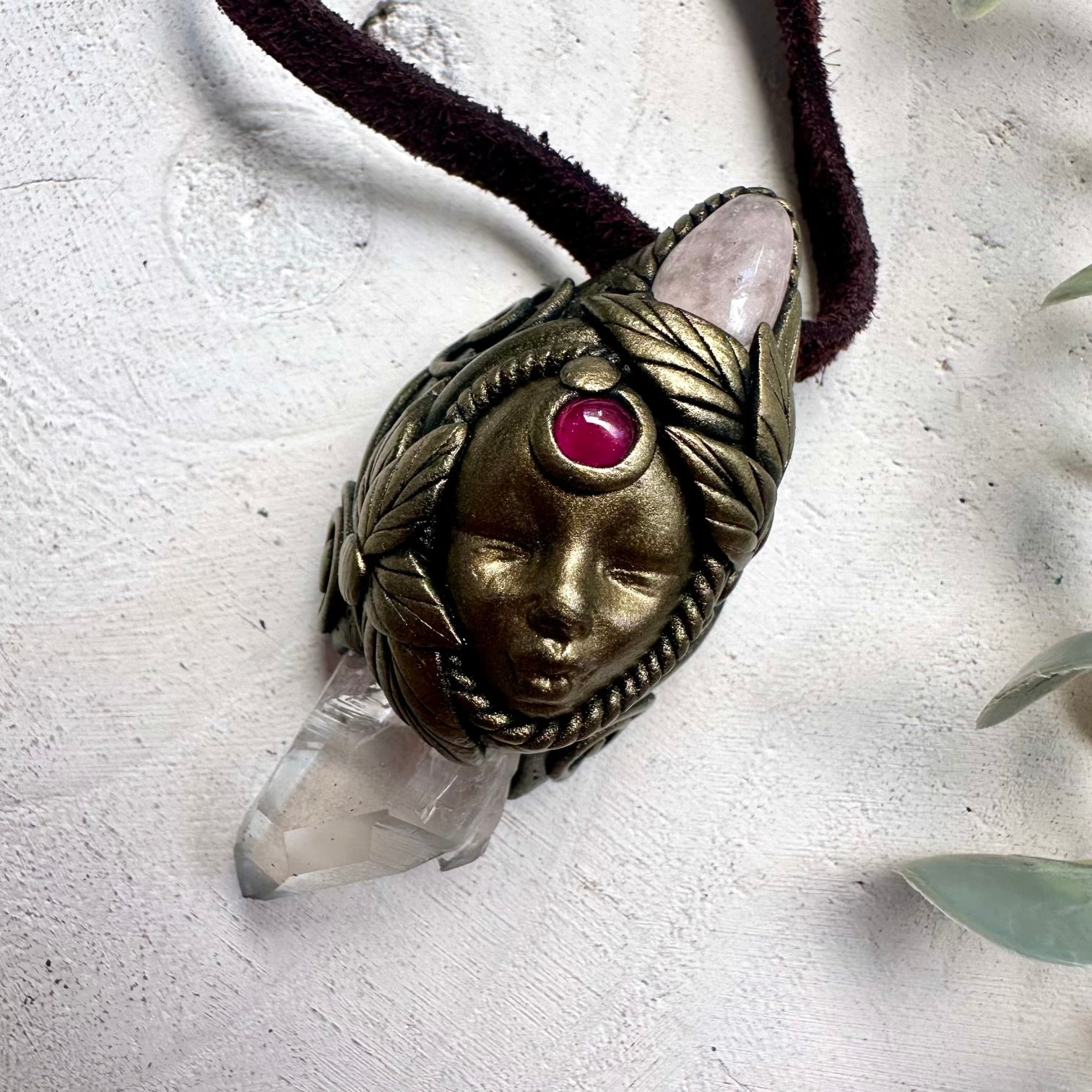 Goddess Crystal Necklace with Clear Quartz, Morganite & Rhodolite Garnet – Divine Feminine Healing Jewelry, Spiritual Pendant