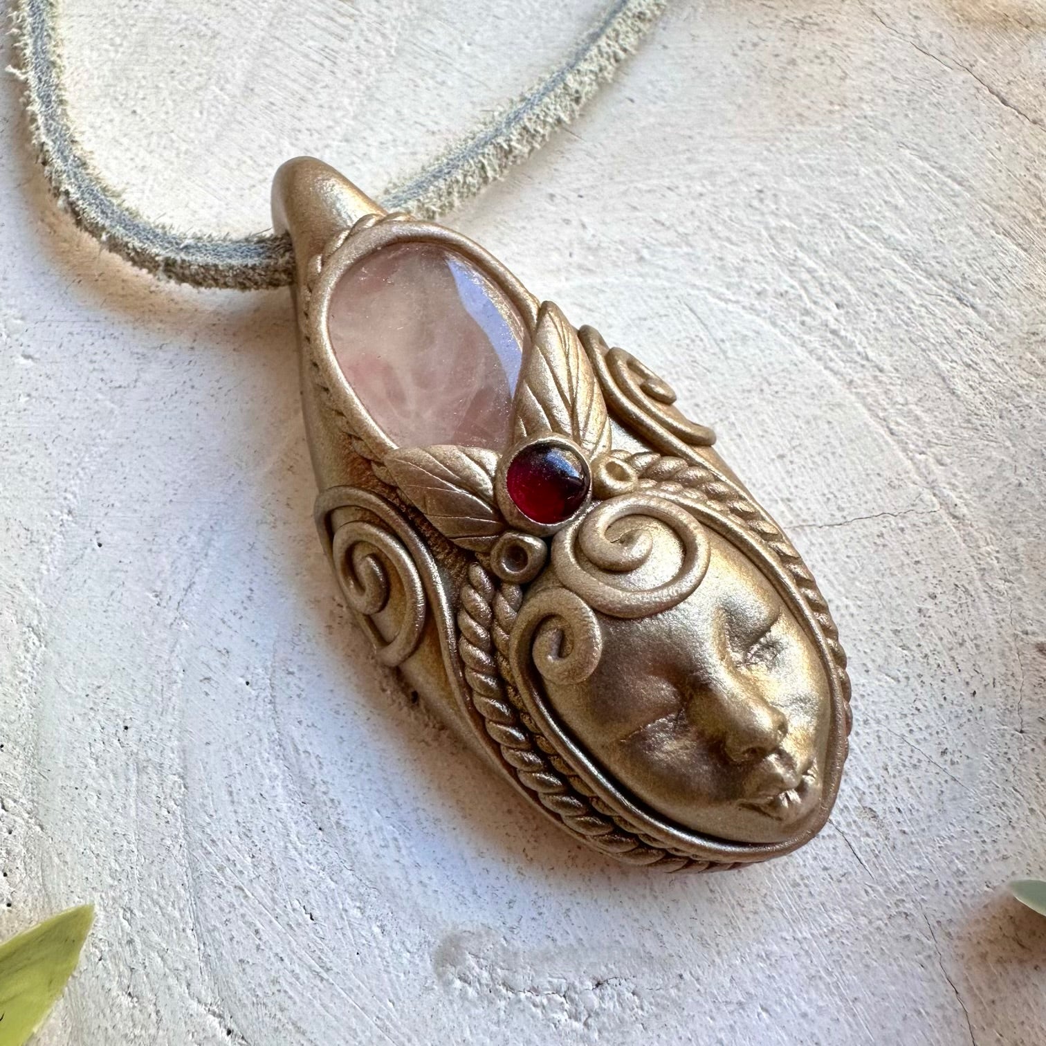 Goddess Necklace with Rose Quartz and Rhodolite Garnet – Spiritual Heart Healing Jewelry
