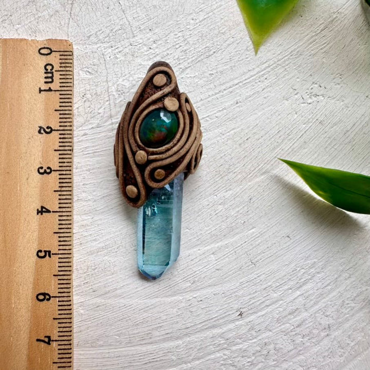 Aqua Aura Quartz and Black Ethiopian Opal Pendant Necklace - FairyGardenGlow
