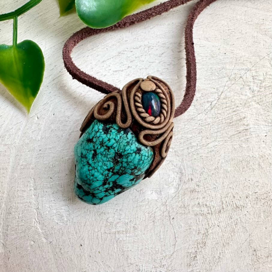 Turquoise and Black Ethiopian Opal Necklace - FairyGardenGlow