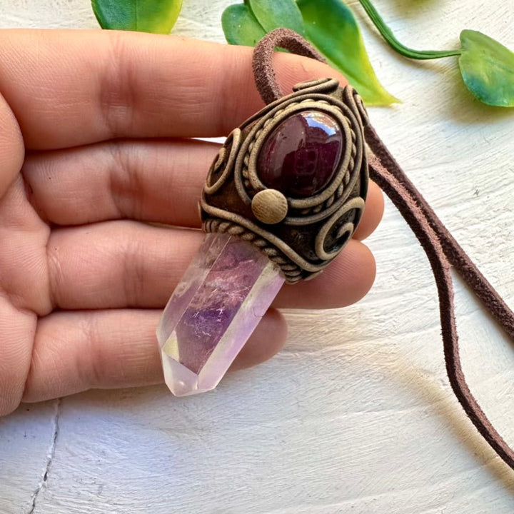 Angel Aura Quartz and Ruby Necklace - FairyGardenGlow
