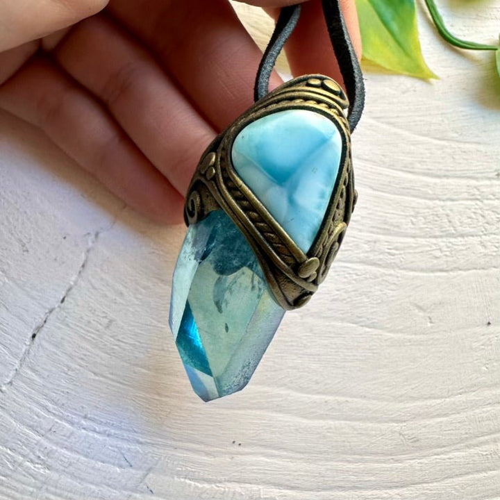 Aqua Aura Quartz and Larimar Necklace - FairyGardenGlow