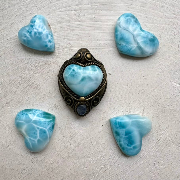 Larimar Heart and Moonstone Necklace FairyGardenGlow