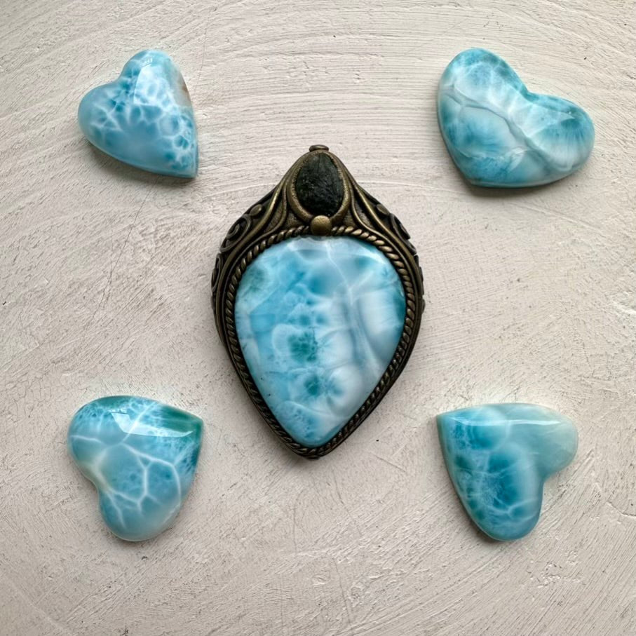 Large Larimar and Moldavite Pendant Necklace, Healing Crystal Jewelry FairyGardenGlow