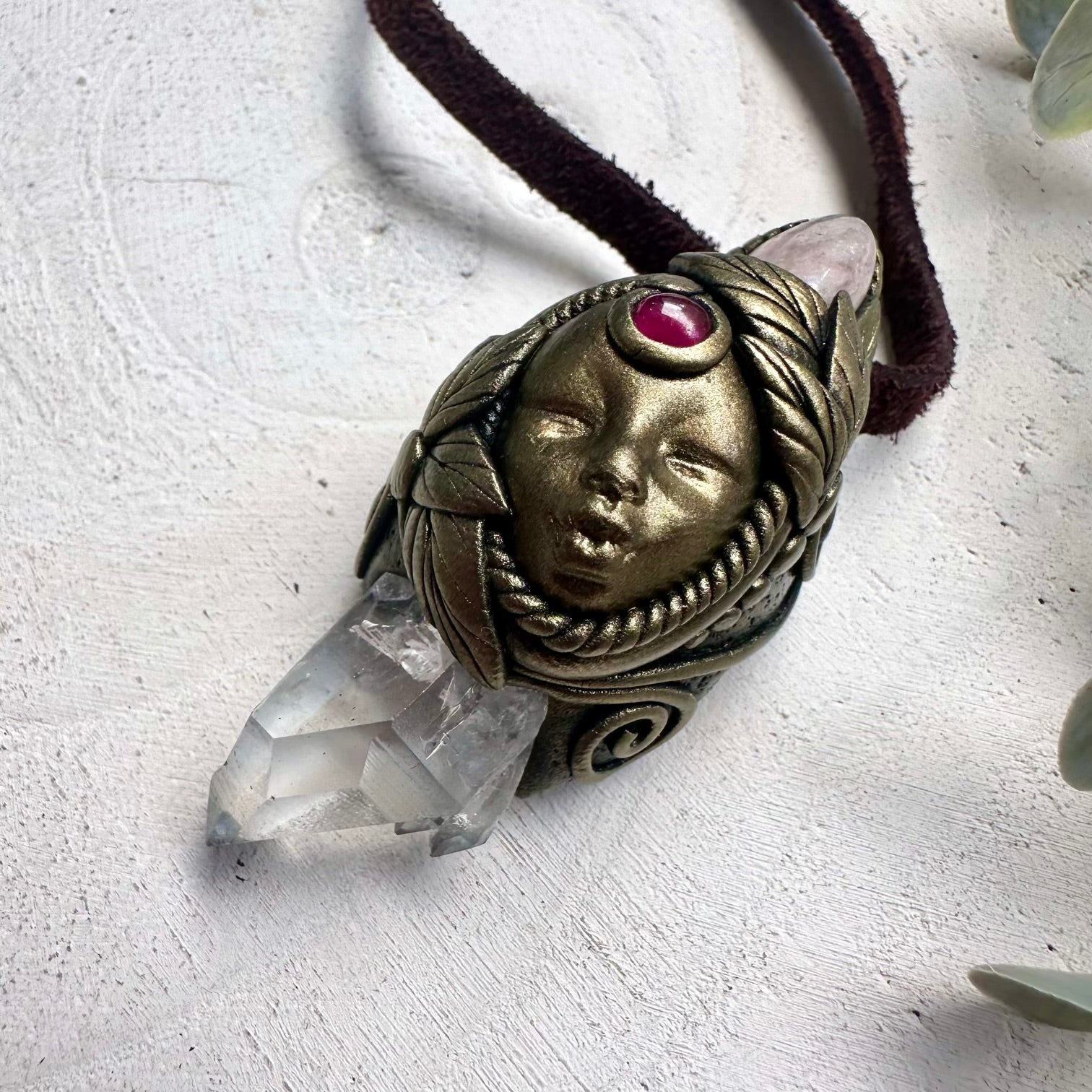 Handmade Goddess Crystal Necklace – Morganite, Quartz & Garnet Divine Feminine Pendant